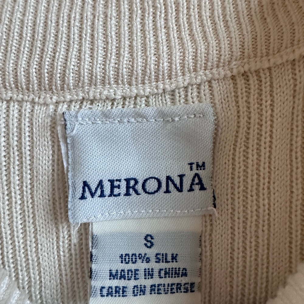 100% Silk Merona Ribbed Sleeveless Top in Cream - Picture 3 of 4